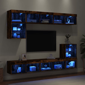 Mobili TV a Muro con LED 8pz Rovere Fumo in Legno Multistrato 3216672