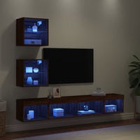 Mobili TV a Muro con LED 5pz Rovere Marrone Legno Multistrato 3216703