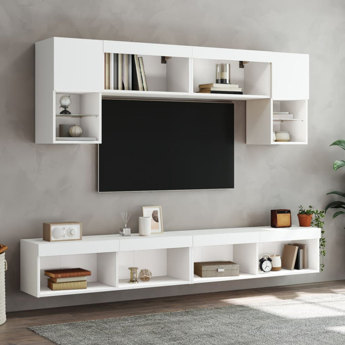 Mobili TV a Muro con LED 6pz Bianchi in Legno Multistrato 3216704