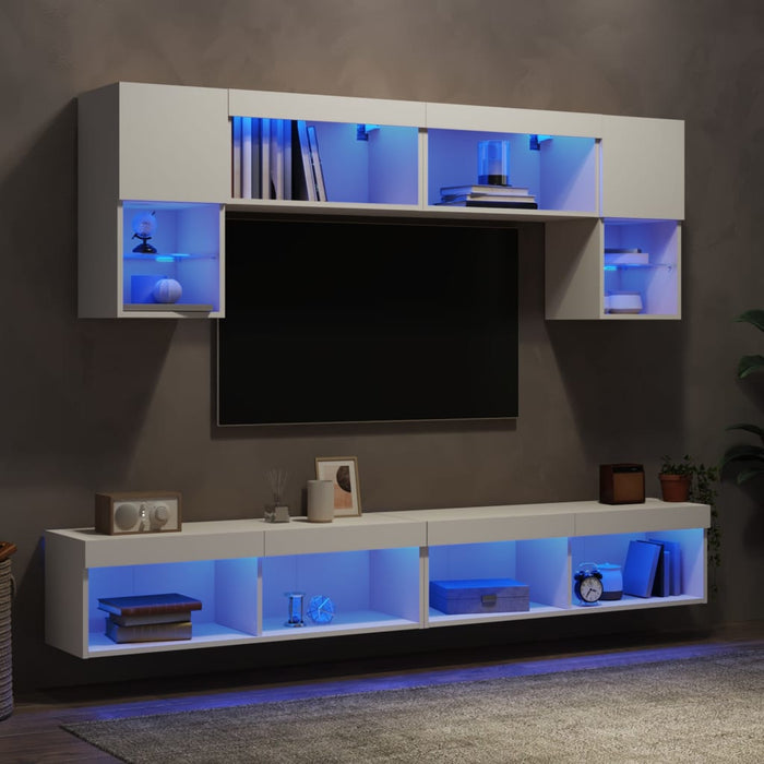 Mobili TV a Muro con LED 6pz Bianchi in Legno Multistrato 3216704