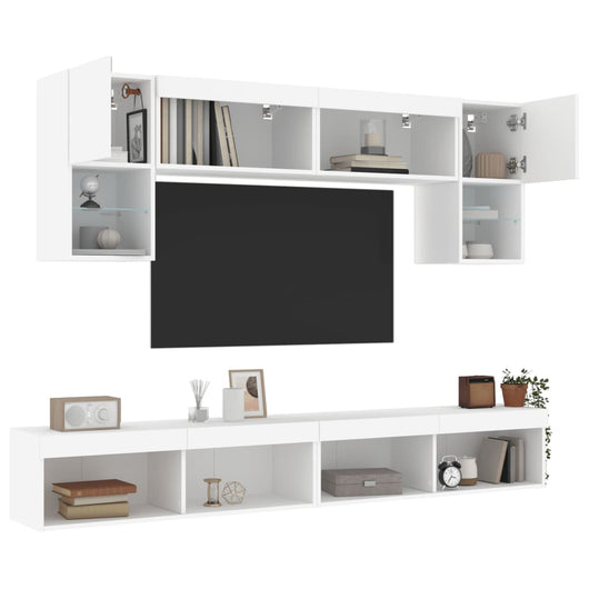 Mobili TV a Muro con LED 6pz Bianchi in Legno Multistrato 3216704