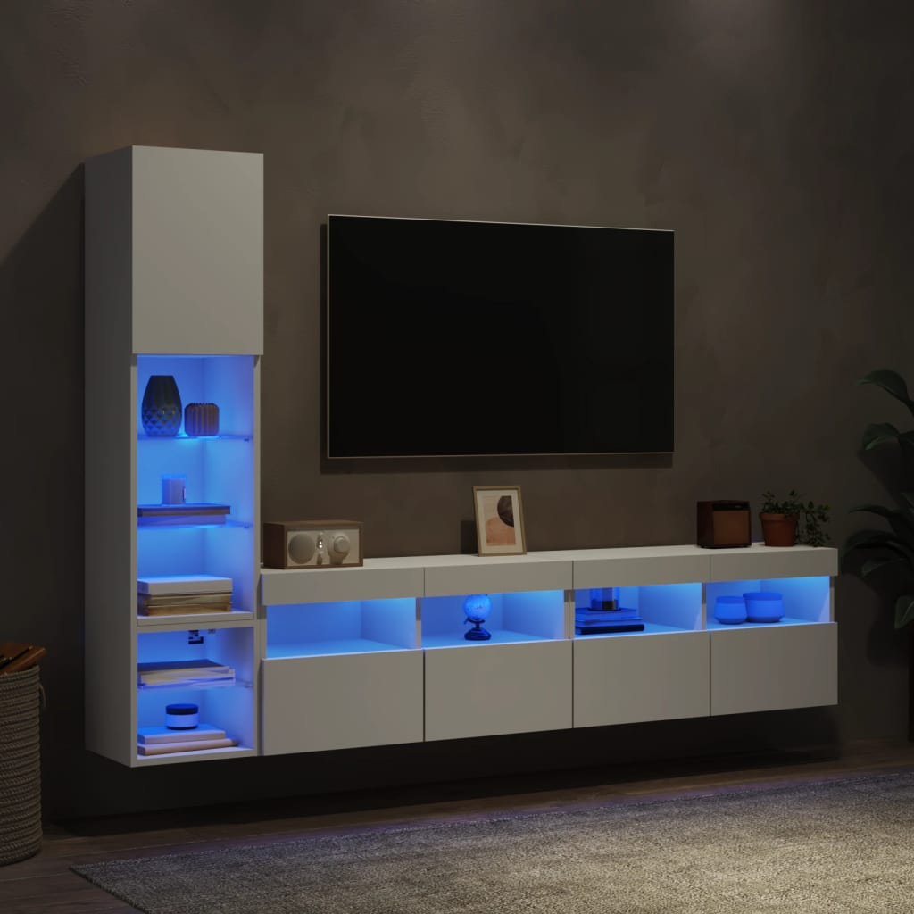 Mobili TV a Muro con LED 4pz Bianchi in Legno Multistrato 3216711