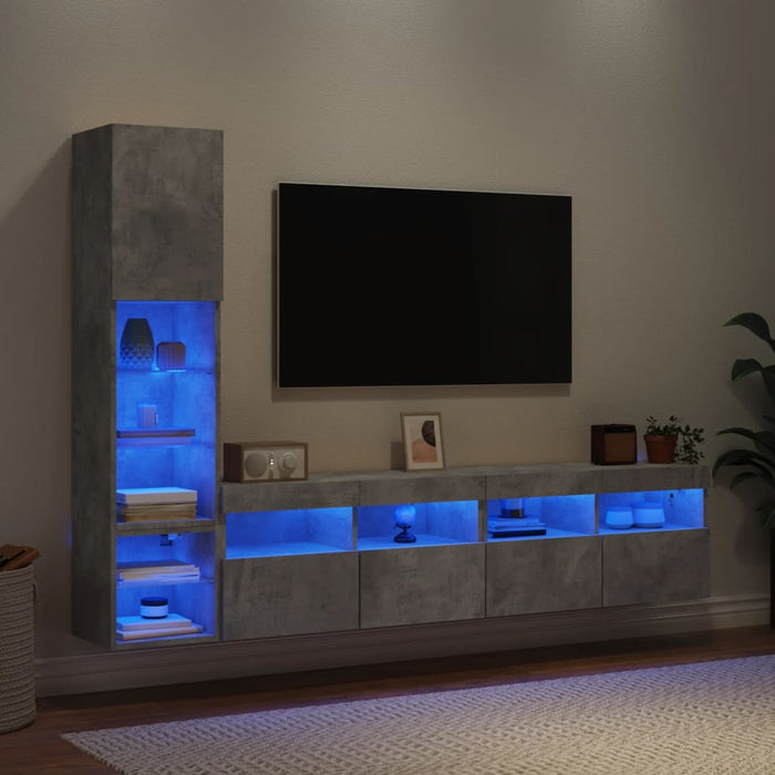 Mobili TV a Muro con LED 4pz Grigio Cemento Legno Multistrato 3216714