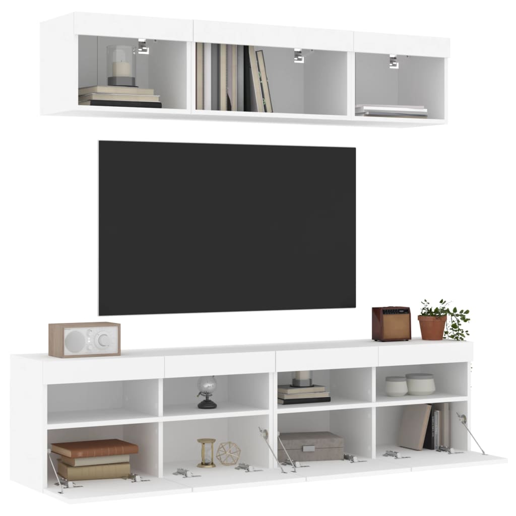 Mobili TV a Muro con LED 5pz Bianchi in Legno Multistrato 3216718