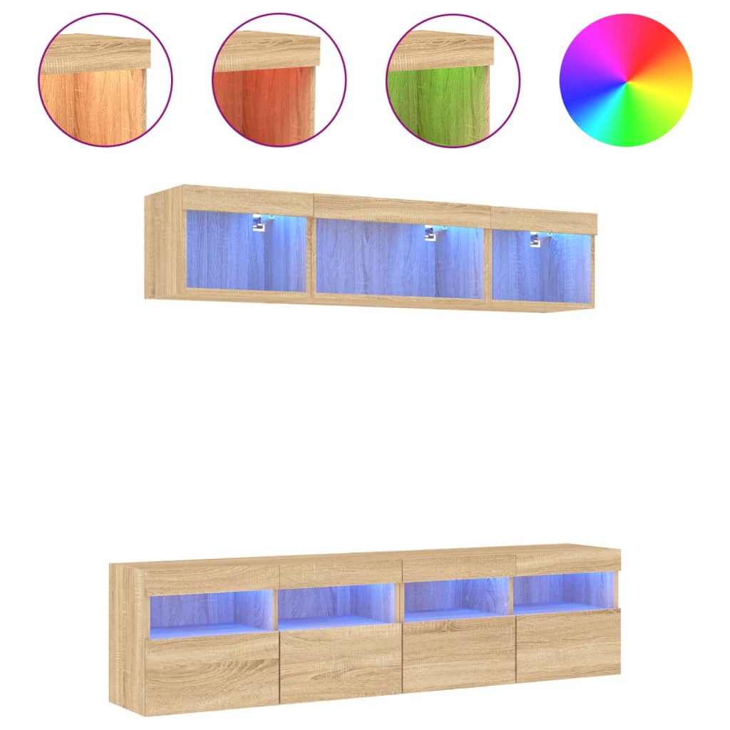 Mobili TV a Muro con LED 5pz Rovere Sonoma Legno Multistratocod mxl 86281