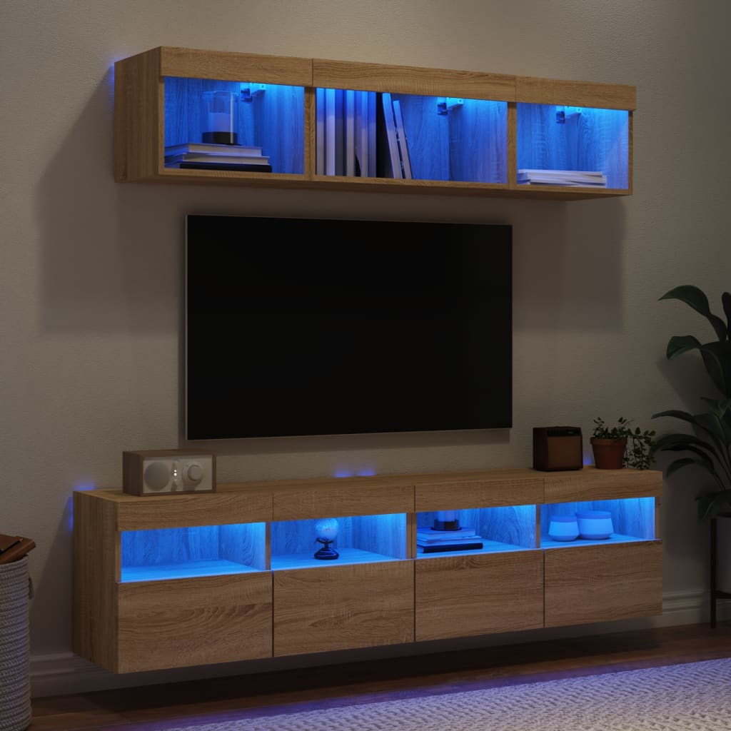 Mobili TV a Muro con LED 5pz Rovere Sonoma Legno Multistrato 3216720