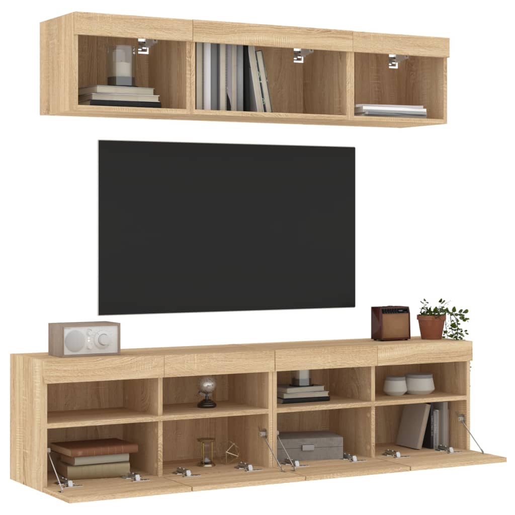 Mobili TV a Muro con LED 5pz Rovere Sonoma Legno Multistrato 3216720