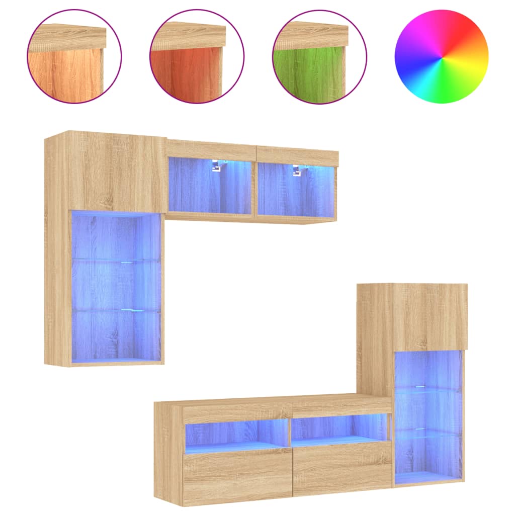 Mobili TV a Muro con LED 5pz Rovere Sonoma Legno Multistrato 3216727