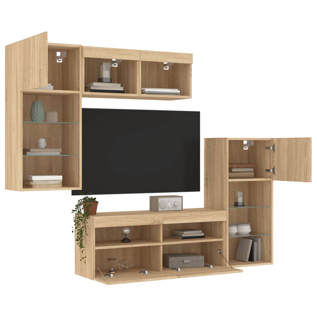 Mobili TV a Muro con LED 5pz Rovere Sonoma Legno Multistrato 3216727