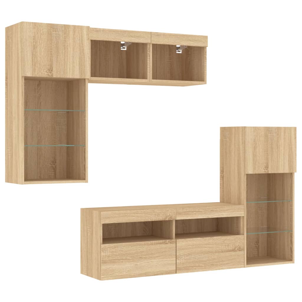 Mobili TV a Muro con LED 5pz Rovere Sonoma Legno Multistrato 3216727