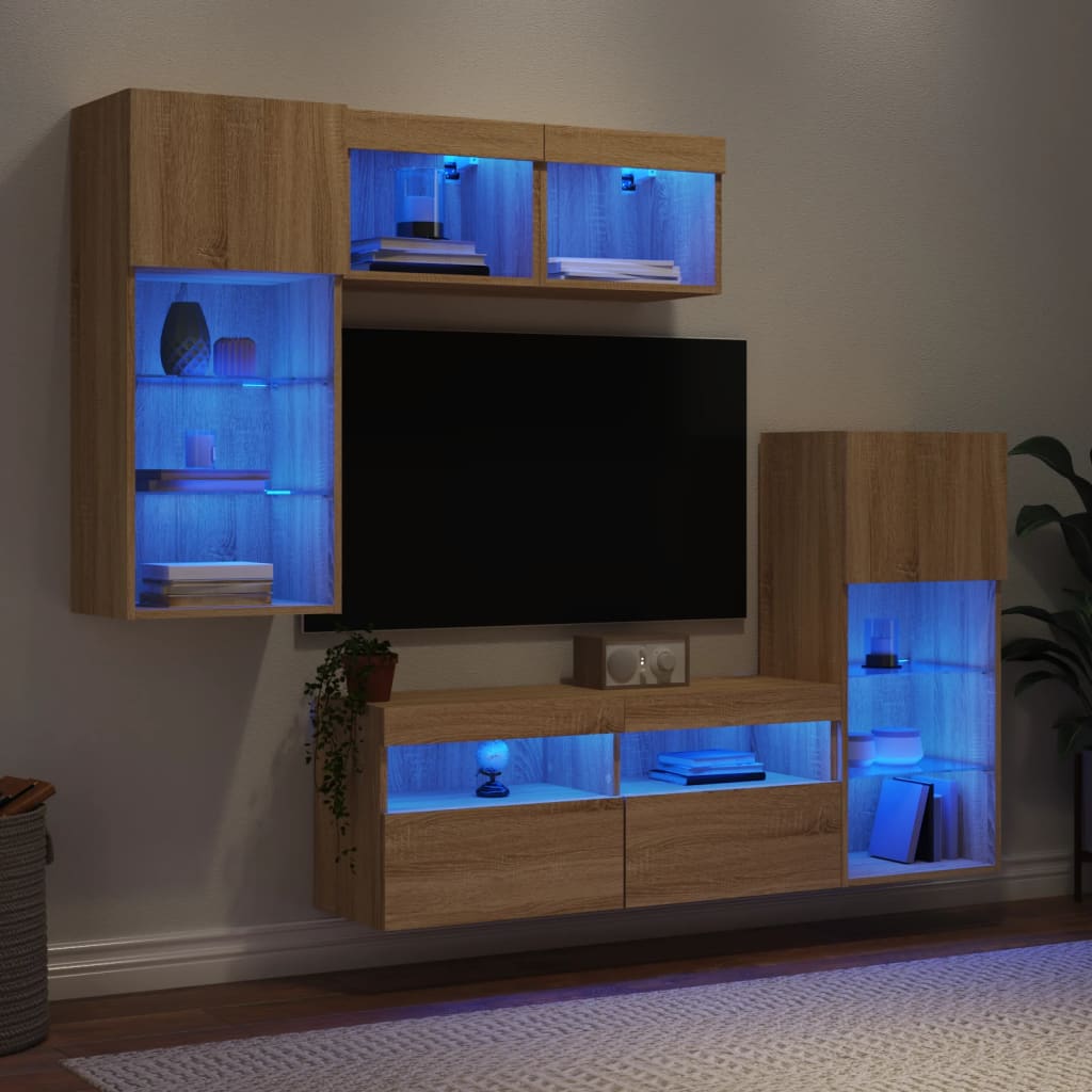 Mobili TV a Muro con LED 5pz Rovere Sonoma Legno Multistrato 3216727