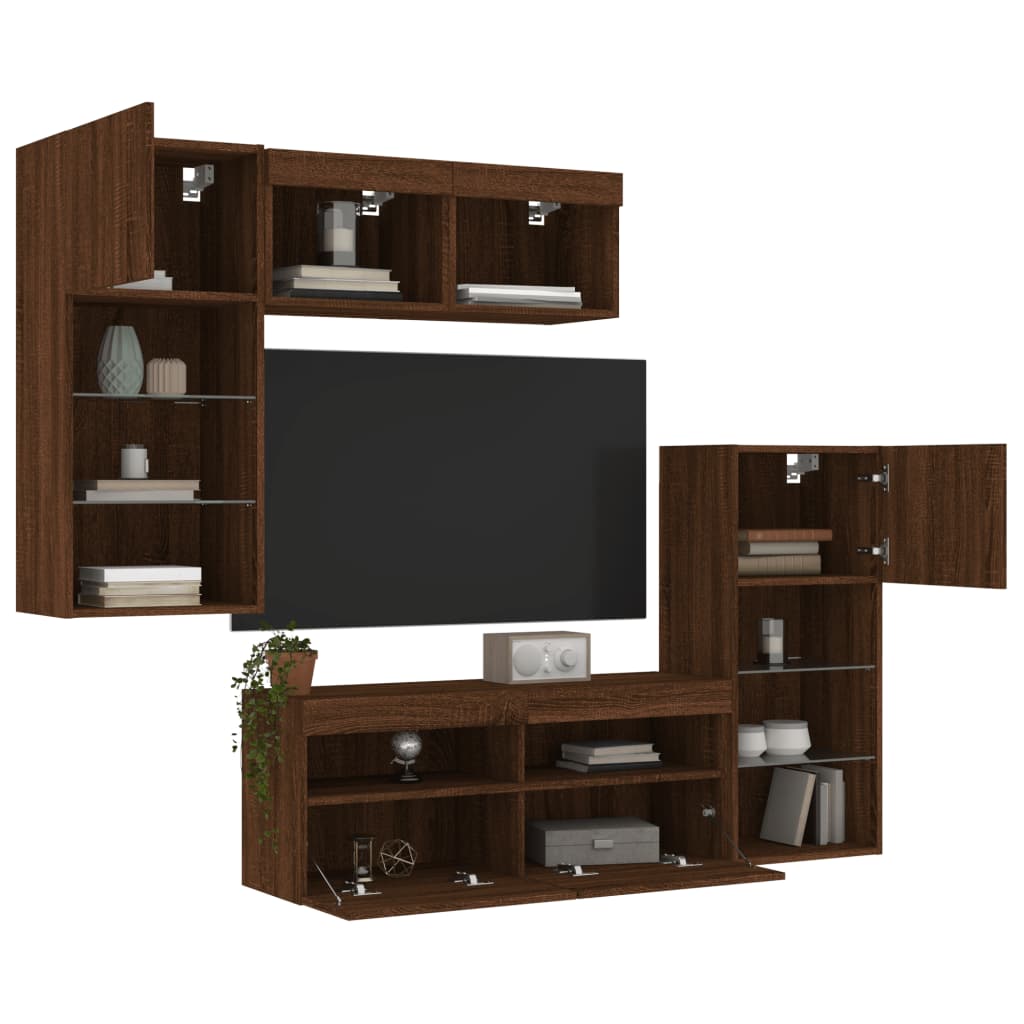 Mobili TV a Muro con LED 5pz Rovere Marrone Legno Multistrato 3216731