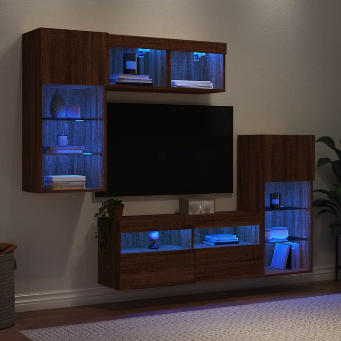 Mobili TV a Muro con LED 5pz Rovere Marrone Legno Multistrato 3216731