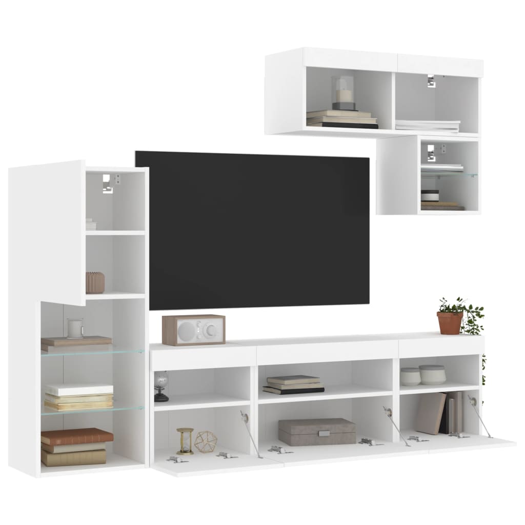 Mobili TV a Muro con LED 6pz Bianchi in Legno Multistrato 3216732