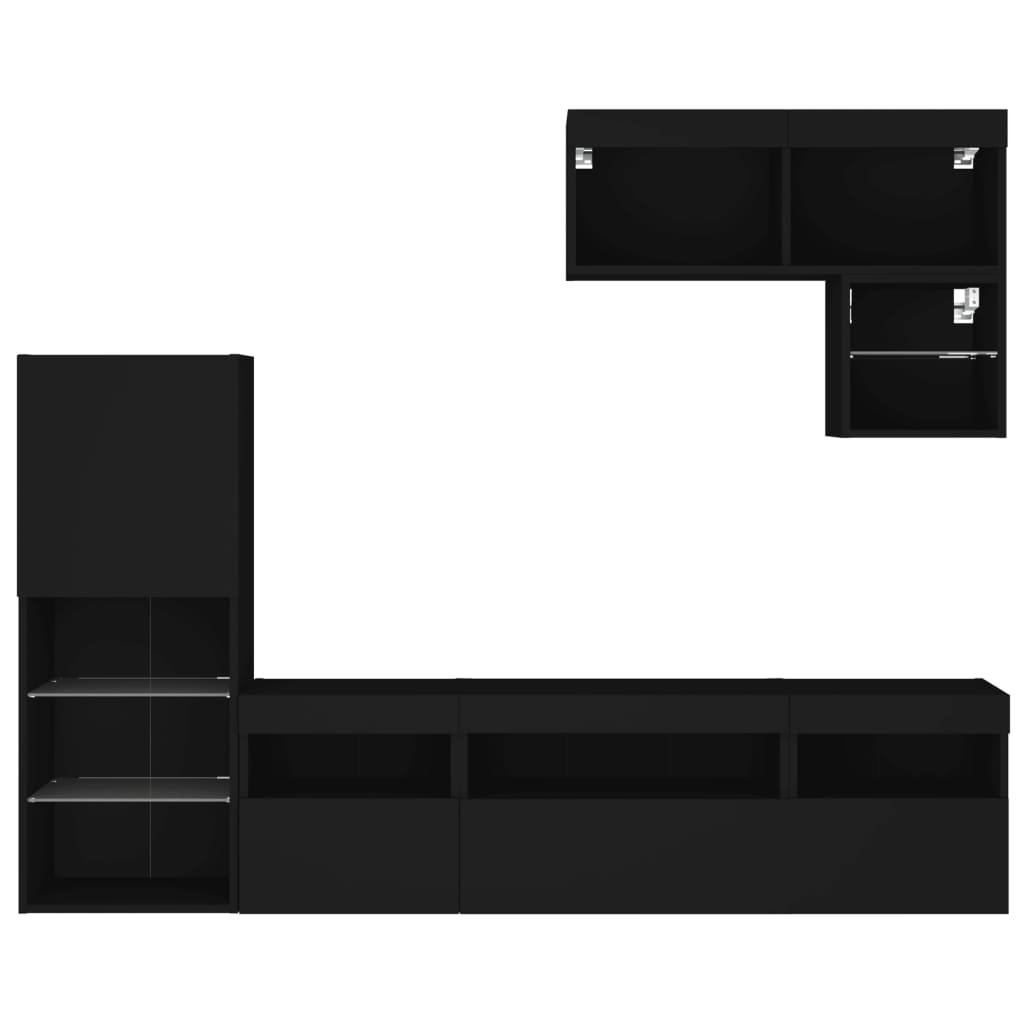 Mobili TV a Muro con LED 6pz Neri in Legno Multistrato 3216733