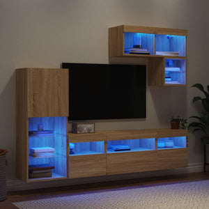 Mobili TV a Muro con LED 6pz Rovere Sonoma Legno Multistratocod mxl 86564