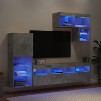 Mobili TV a Muro con LED 6pz Grigio Cemento Legno Multistrato 3216735