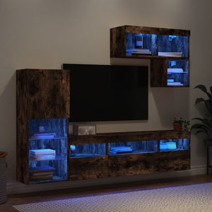 Mobili TV a Muro con LED 6pz Rovere Fumo in Legno Multistrato 3216736