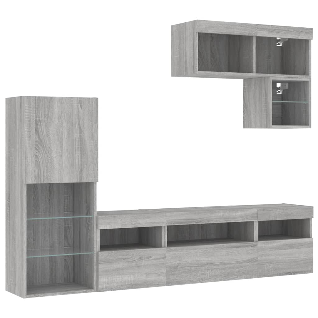 Mobili TV a Muro con LED 6pz Grigio Sonoma Legno Multistrato 3216737