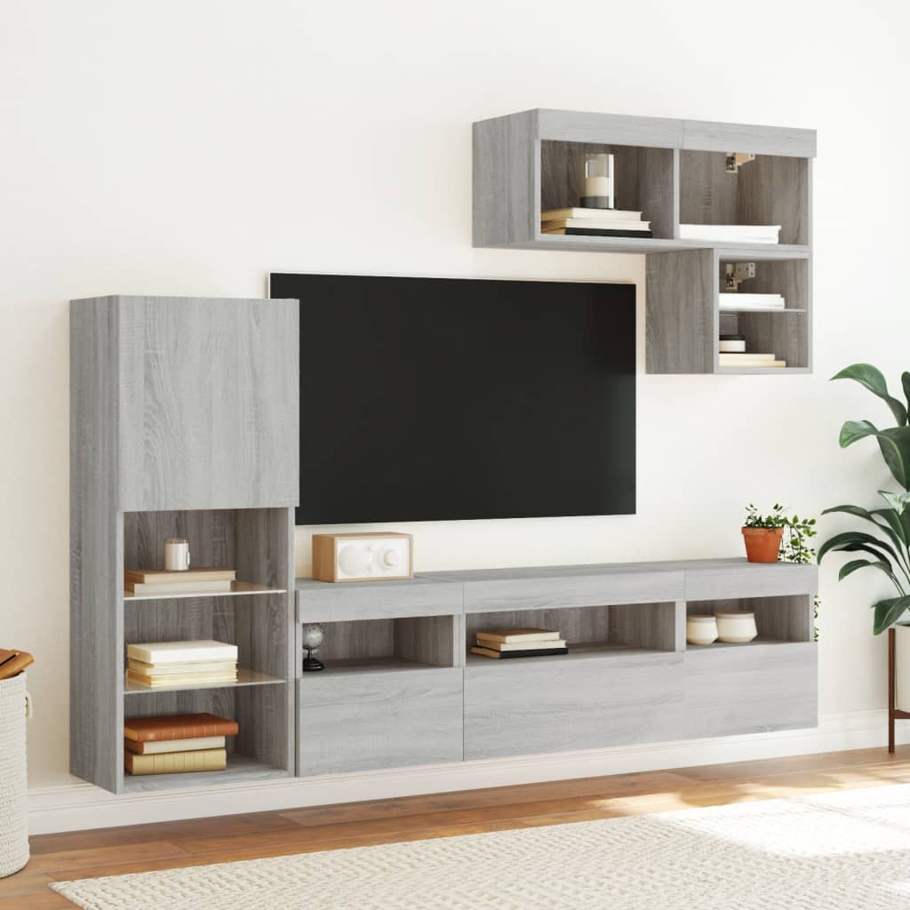 Mobili TV a Muro con LED 6pz Grigio Sonoma Legno Multistrato 3216737