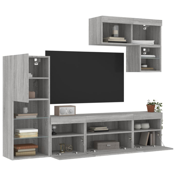 Mobili TV a Muro con LED 6pz Grigio Sonoma Legno Multistrato 3216737