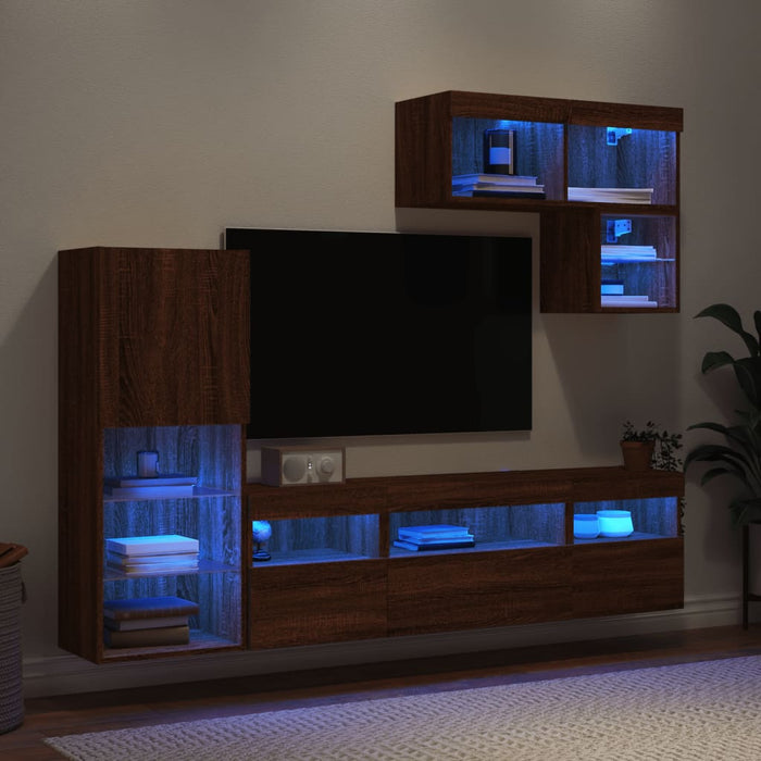 Mobili TV a Muro con LED 6pz Rovere Marrone Legno Multistrato 3216738