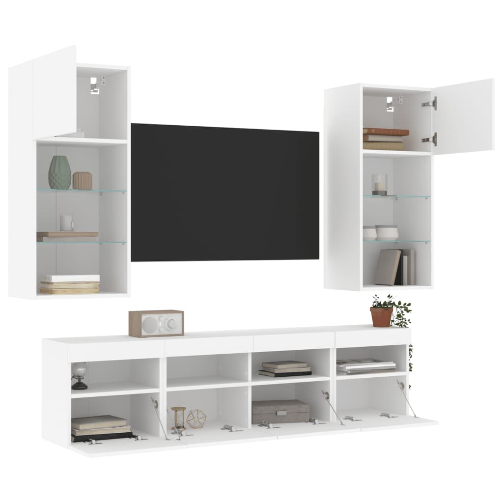 Mobili TV a Muro con LED 5pz Bianchi in Legno Multistratocod mxl 86566