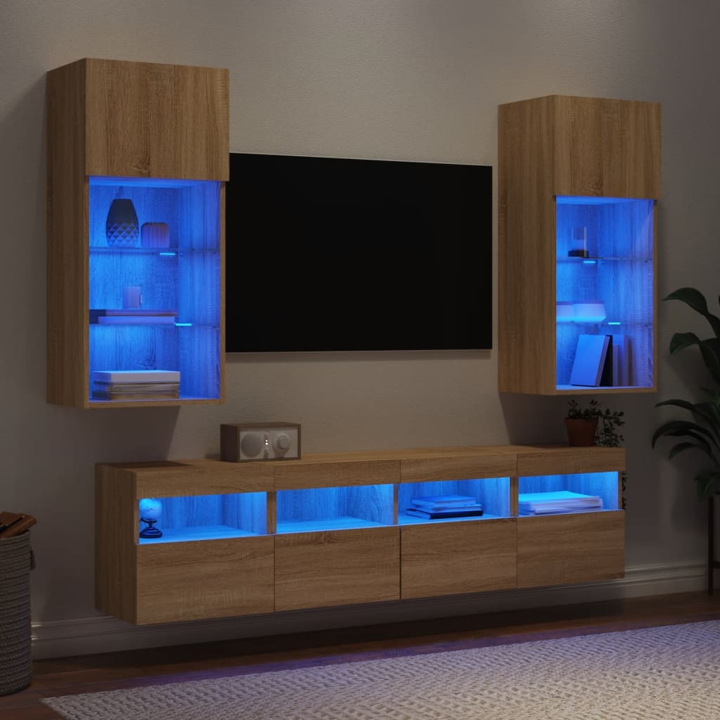 Mobili TV a Muro con LED 5pz Rovere Sonoma Legno Multistrato 3216745