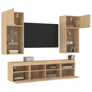 Mobili TV a Muro con LED 5pz Rovere Sonoma Legno Multistrato 3216745