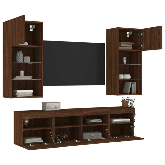 Mobili TV a Muro con LED 5pz Rovere Marrone Legno Multistrato 3216749