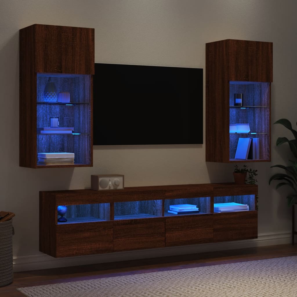 Mobili TV a Muro con LED 5pz Rovere Marrone Legno Multistrato 3216749