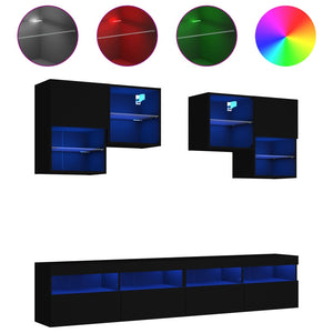 Set Mobili TV a Muro 6 pz con Luci LED Nero 3216751