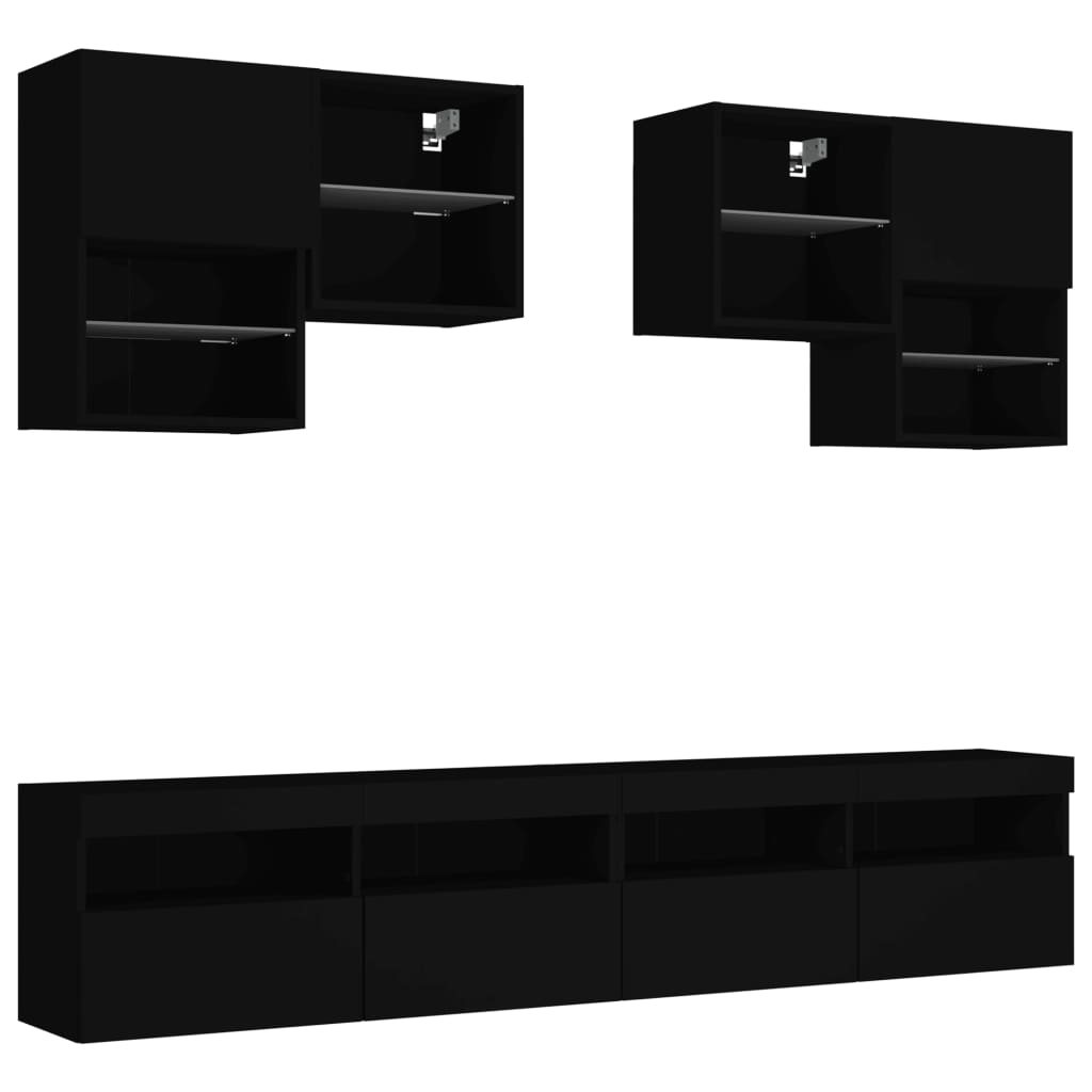 Set Mobili TV a Muro 6 pz con Luci LED Nero 3216751