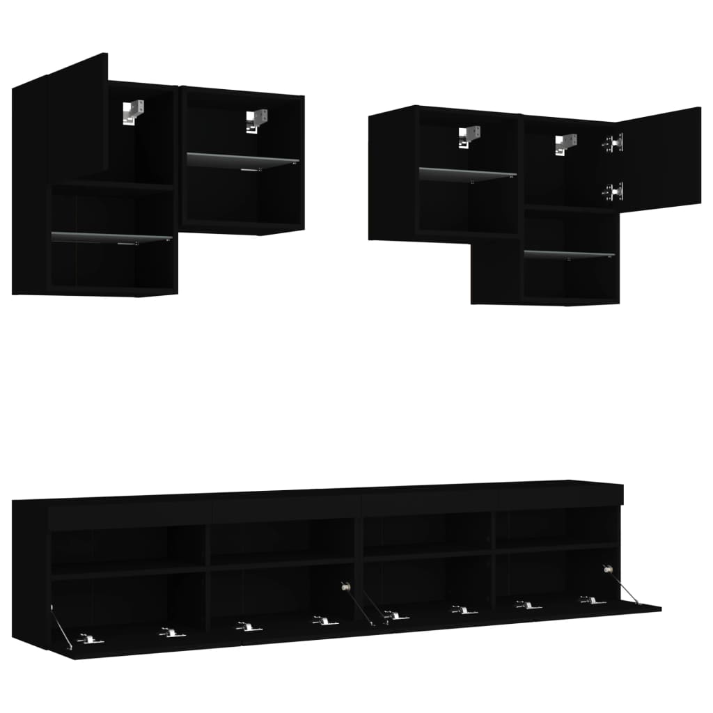 Set Mobili TV a Muro 6 pz con Luci LED Nero 3216751