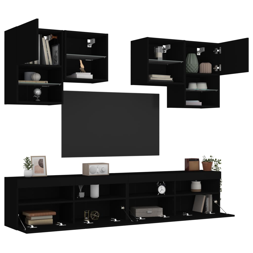 Set Mobili TV a Muro 6 pz con Luci LED Nero 3216751