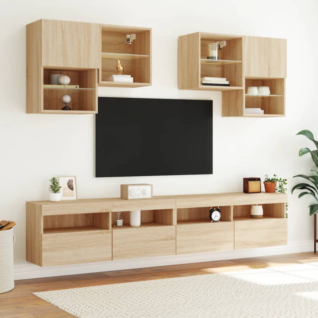 Set Mobili TV a Muro 6 pz con Luci LED Rovere Sonoma 3216752