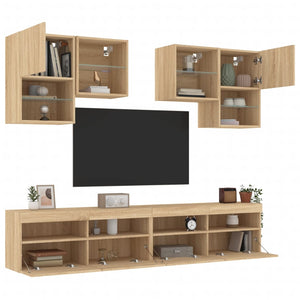 Set Mobili TV a Muro 6 pz con Luci LED Rovere Sonoma 3216752