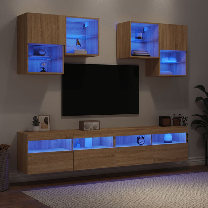 Set Mobili TV a Muro 6 pz con Luci LED Rovere Sonoma 3216752