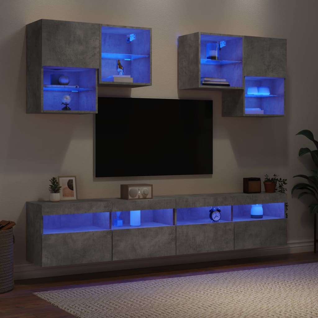 Set Mobili TV a Muro 6 pz con Luci LED Grigio Cemento 3216753