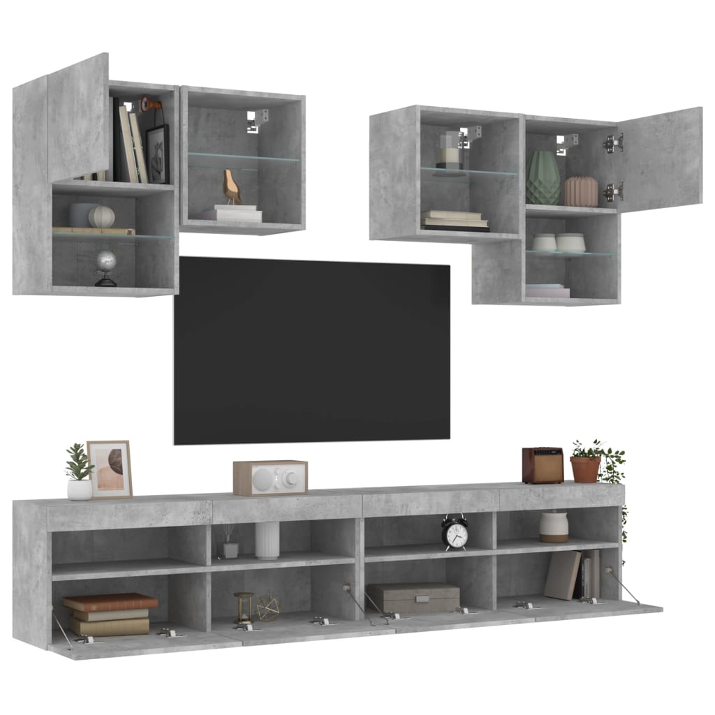 Set Mobili TV a Muro 6 pz con Luci LED Grigio Cemento 3216753