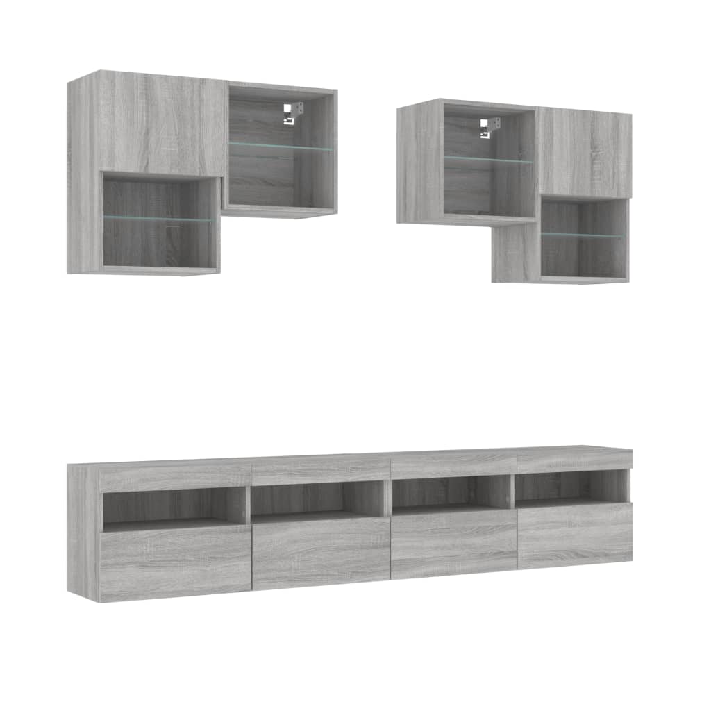 Set Mobili TV a Muro 6 pz con Luci LED Grigio Sonoma 3216755