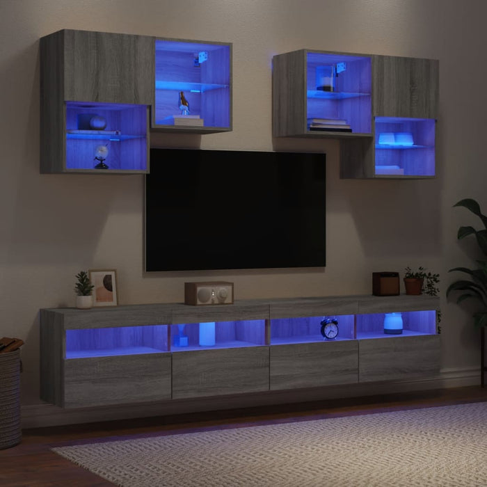 Set Mobili TV a Muro 6 pz con Luci LED Grigio Sonoma 3216755