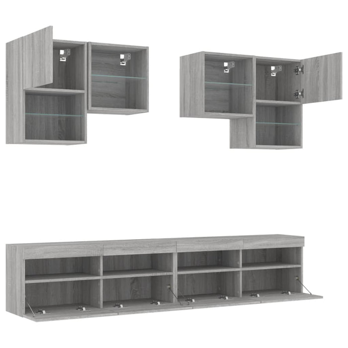 Set Mobili TV a Muro 6 pz con Luci LED Grigio Sonoma 3216755