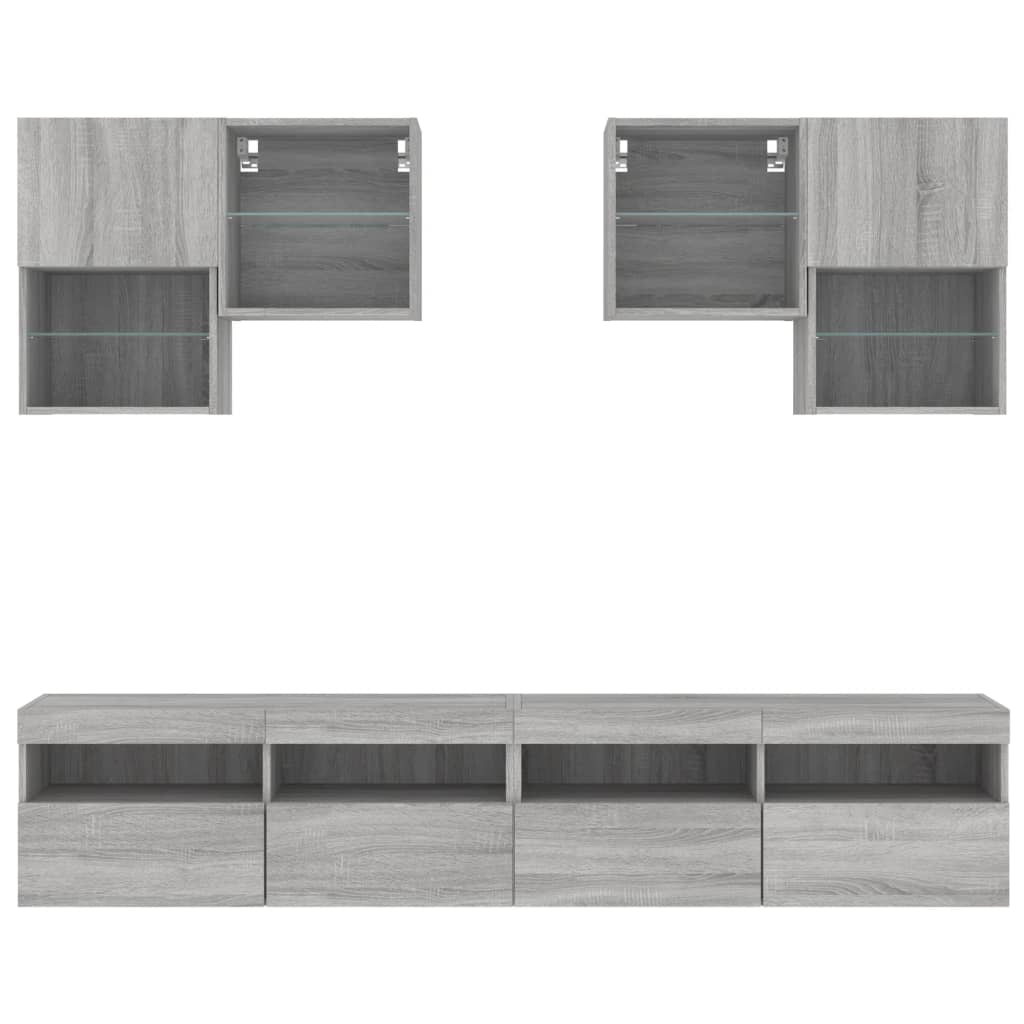 Set Mobili TV a Muro 6 pz con Luci LED Grigio Sonoma 3216755