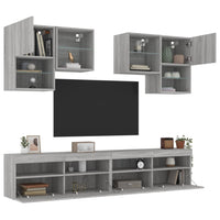 Set Mobili TV a Muro 6 pz con Luci LED Grigio Sonoma 3216755