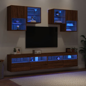 Set Mobili TV a Muro 6 pz con Luci LED Rovere Marrone 3216756