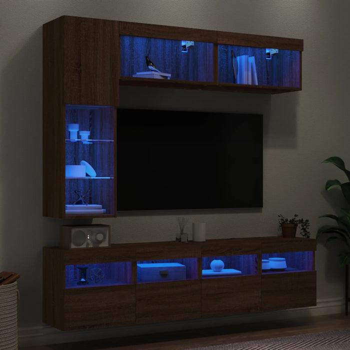 Set Mobili TV a Muro 7 pz con Luci LED Rovere Marrone 3216763