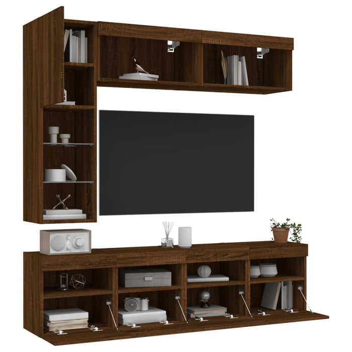 Set Mobili TV a Muro 7 pz con Luci LED Rovere Marrone 3216763