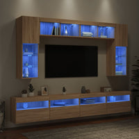 Set Mobili TV a Muro 8 pz con Luci LED Rovere Sonoma 3216766