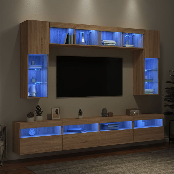 Set Mobili TV a Muro 8 pz con Luci LED Rovere Sonoma 3216766